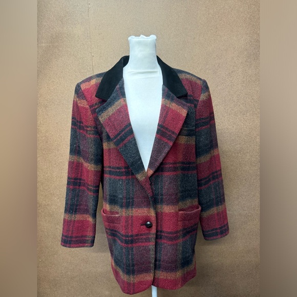 JL Colebrook Wool Blend Jacket Suede Collar Red Plaid Outdoor 90s Med - Picture 4 of 12